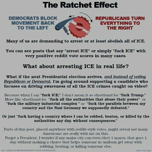 A diagram of the Ratchet Effect (searchable topic online) with a rant attached