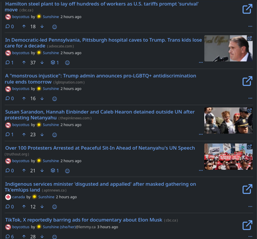 Seven posts in my Subscribed feed sorted by new. All are posted by a user by the name of Sunshine, and I am unable to interact with these posts due to her blocking me.