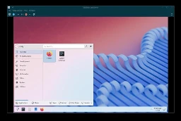Screenshot of KDE Plasma running atop of AerynOS in virtual machine