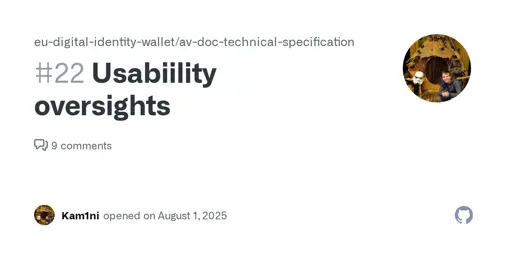 Usabiility oversights · Issue #22 · eu-digital-identity-wallet/av-doc-technical-specification