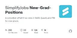 GitHub - SimplifyJobs/New-Grad-Positions: A collection of full time roles in SWE, Quant, and PM for new grads.