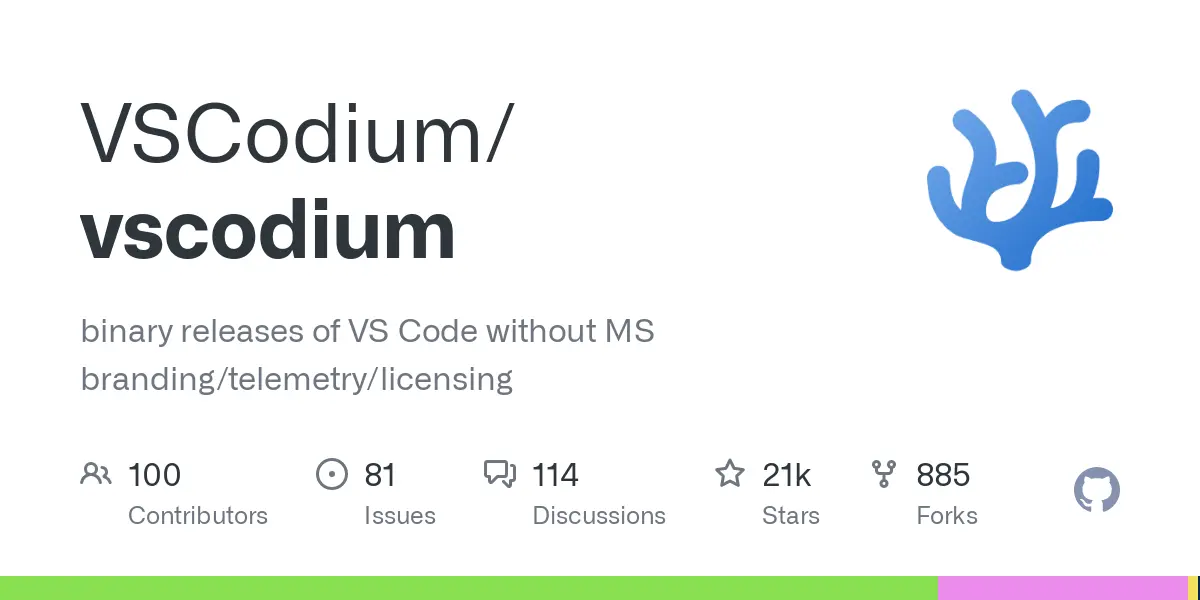 GitHub - VSCodium/vscodium: binary releases of VS Code without MS branding/telemetry/licensing