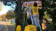 Flames have been glued to a number of road signs and billboards across France, as activists beg ‘stop climate sabotage’.