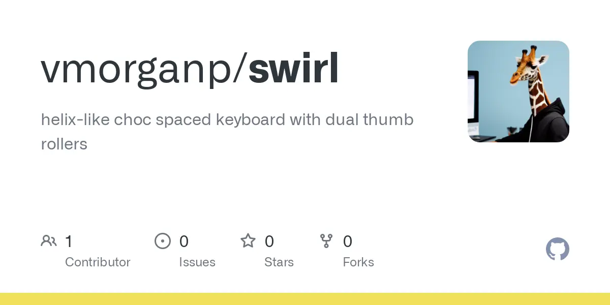 GitHub - vmorganp/swirl: helix-like choc spaced keyboard with dual thumb rollers