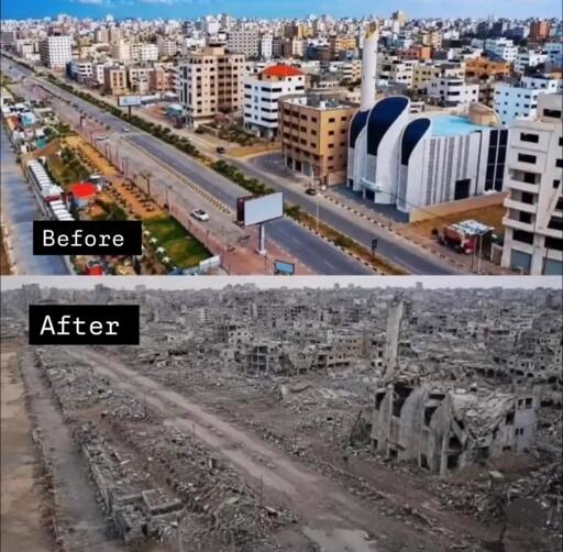 Al-Rasheed Street: Gaza City’s waterfront, before and after the war.