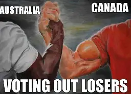 Canada and Australia shaking hands over voting out losers.