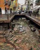 Roman ruins beneath a modern street in Verona, Italy