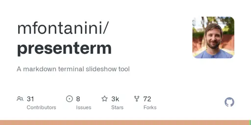 GitHub - mfontanini/presenterm: A markdown terminal slideshow tool