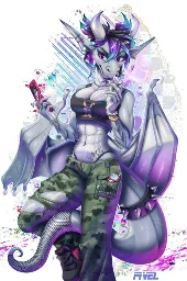 An Anthro dragon-girl with 2000s fashion and pop-culture references