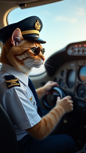 AI generated image of a cat flying a plane