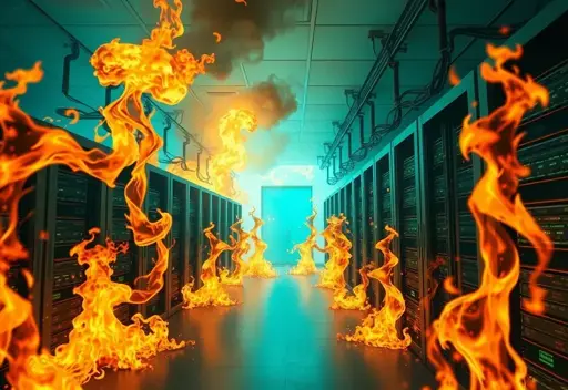 A flamewar in a server room, a mainframe in flames,