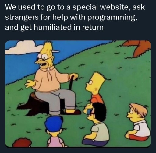 we used to go to a special website, ask strangers for help with programming, and get humiliated in return