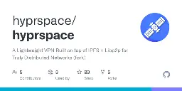 GitHub - hyprspace/hyprspace: A Lightweight VPN Built on top of IPFS + Libp2p for Truly Distributed Networks (fork)