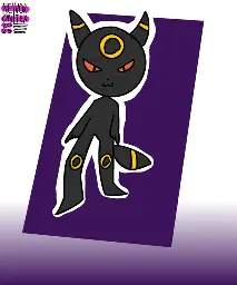 An illustration of a furry Umbreon standing against an abstract purple background.