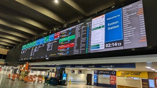 Euston's giant screen switched back ON - with train departure times not adverts