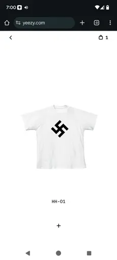 Picture of a black on a white t-shirt, currently the ONLY item for sale on Kanye West's website.