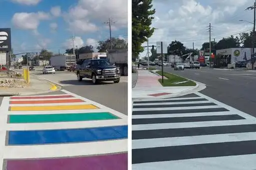 Rainbow crosswalk outside LGBT+ mass shooting site removed under Trump orders