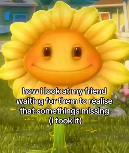 Picture of smiling sunflower "how i look at my friend waiting for them to realise somthings missing (i took it)"