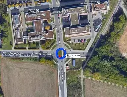 Google maps overhead view of a small roundabout with a 74 hour loop around it.