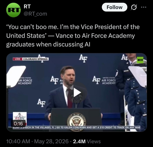 You can’t boo me. I’m the Vice President of the United States’ — Vance to Air Force Academy graduates when discussing AI