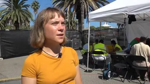 Greta Thunberg speaks before departure of flotilla carrying aid to Gaza