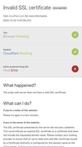 Invalid SSL certificate Error code 526Visit cloudflare.com for more information. 2025-12-23 11:43:54 UTC