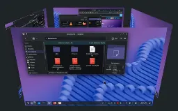 Screenshot from the website "KDE for Windows 10 Exiles" showing the cube, a visual way for arranging desktops.