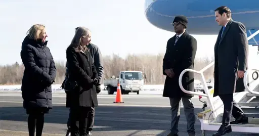 Marco Rubio greeted by tiny red carpet rolled out as he lands in Canada for G7