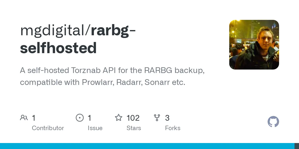 GitHub - mgdigital/rarbg-selfhosted: A self-hosted Torznab API for the RARBG backup, compatible with Prowlarr, Radarr, Sonarr etc.