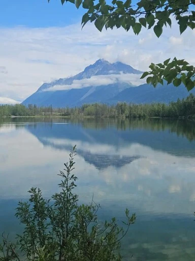 Lake with mountain view