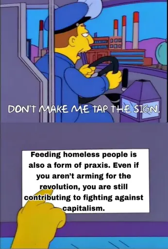 Simpsons tap sign meme with body text